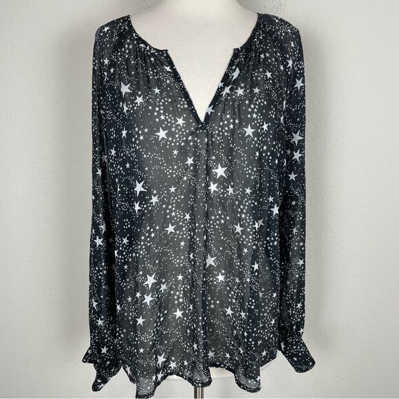 Modcloth Black Sheer Sparkle Star Long Sleeve Top Large - Picture 2 of 7